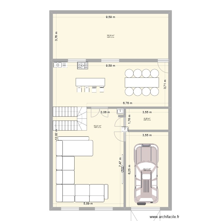 Hj p1 ss. Plan de 4 pièces et 148 m2