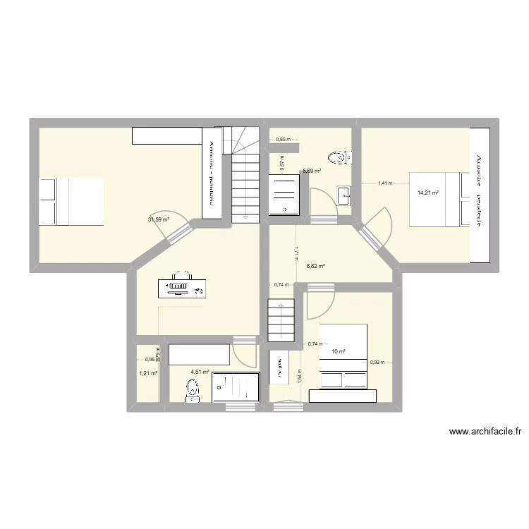 Etage Prop 1. Plan de 7  et 74 m²
