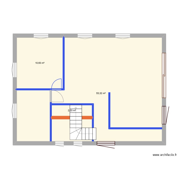 mouilles. Plan de 3 pièces et 66 m2
