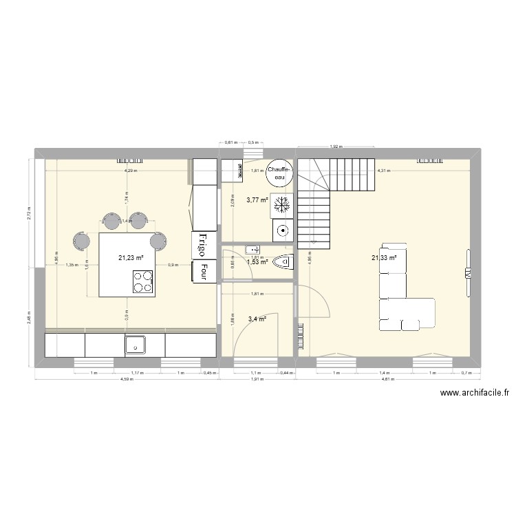 Manon RDC droite. Plan de 5 pièces et 51 m2