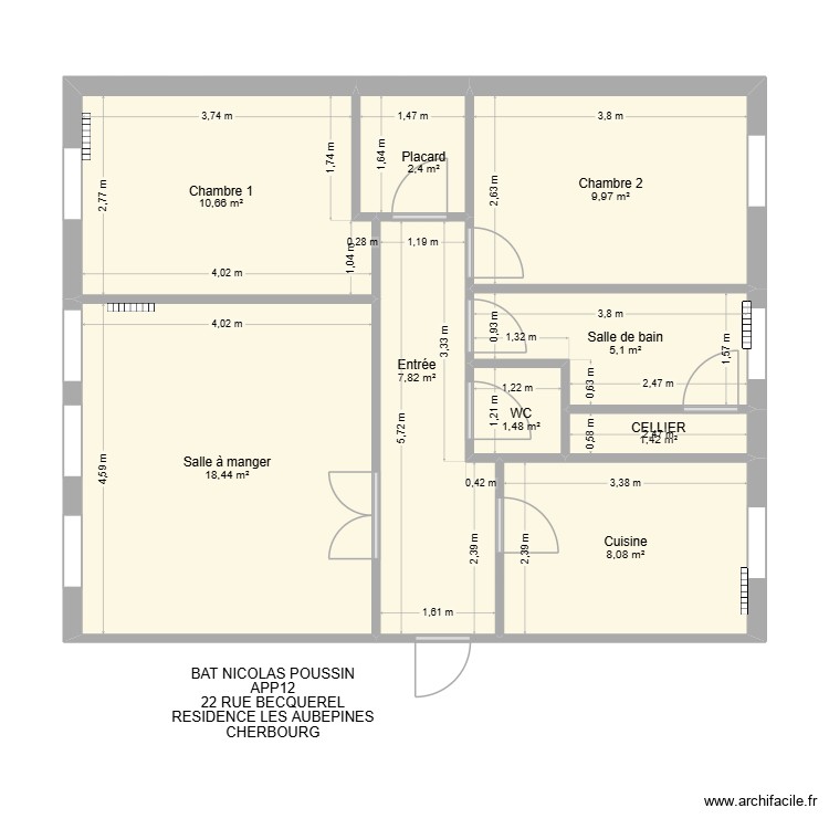 BAT POUSSIN APP 12. Plan de 0 pièce et 0 m2 BAT POUSSIN APP 12. Plan de 0 pièce et 0 m2
