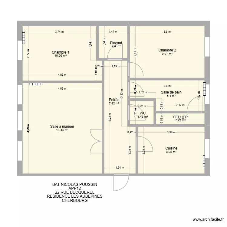 BAT POUSSIN APP 12. Plan de 9  et 65 m²
