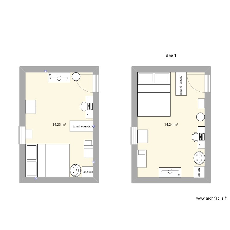 Chambre 1. Plan de 2 pièces et 28 m2