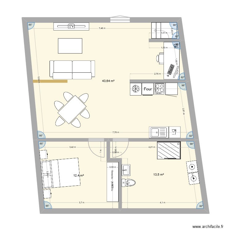 Appartement Préverenges Version 3. Plan de 3 pièces et 70 m2