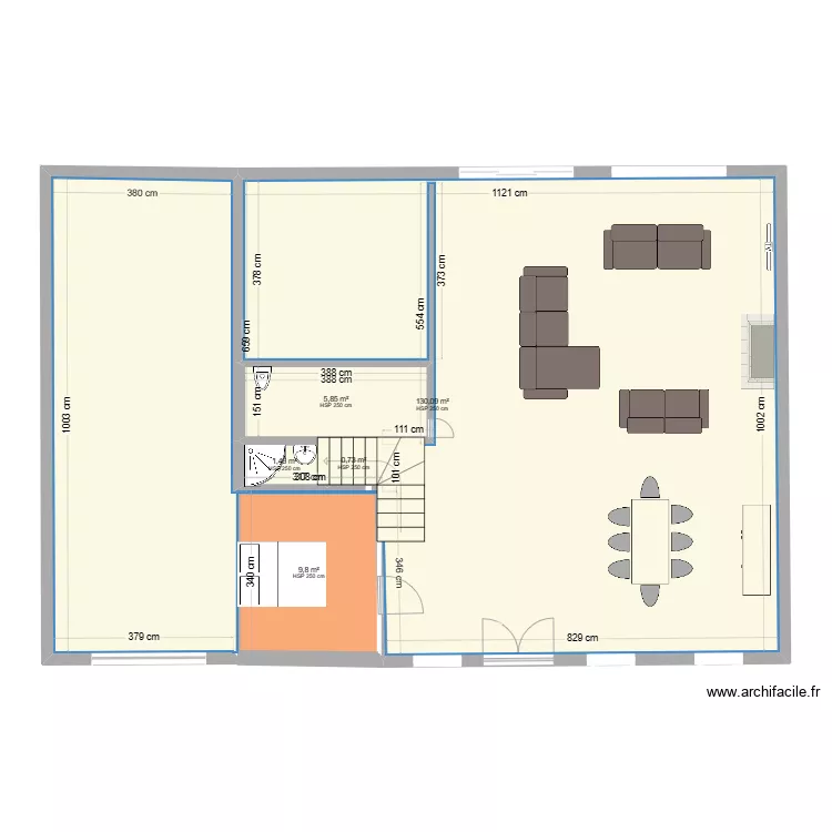 RDC Mur exterieur fenetre facade SAM salon chambre WC. Plan de 