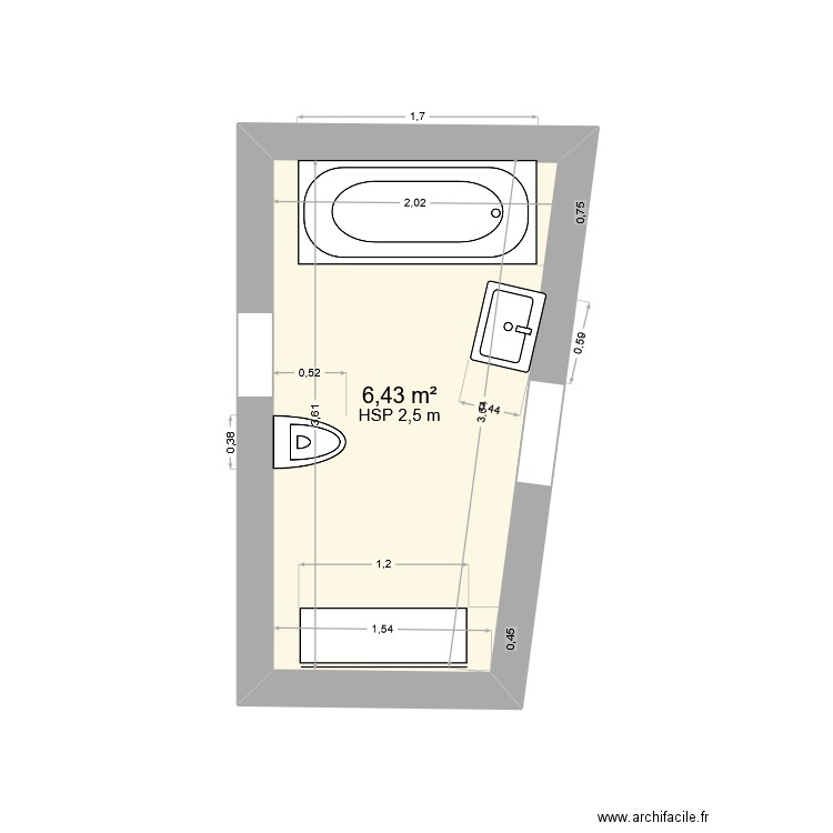 SDB 1ER. Plan de 1 pièce et 6 m2