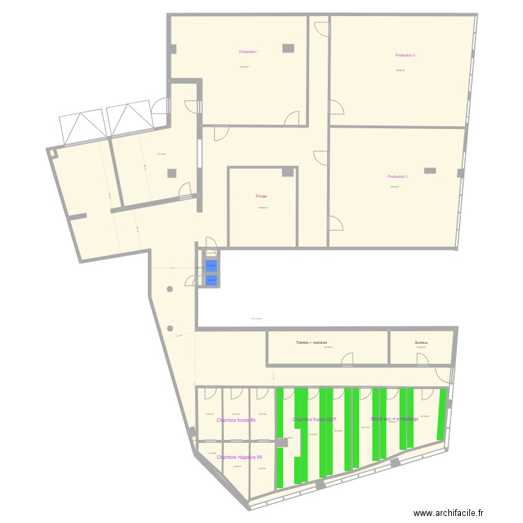 Atelier 17-18 (scénario Atelier partagé). Plan de 24 pièces et 688 m2