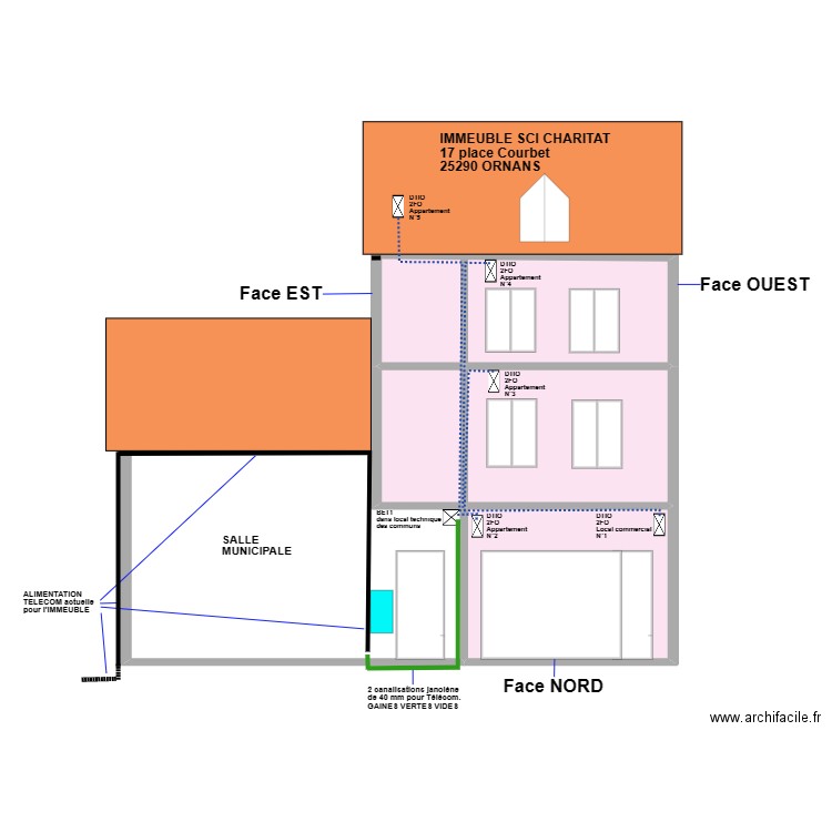 FIBRE COURBET Coupe de l' Immeuble Numéros DTIO. Plan de 4 pièces et 189 m2