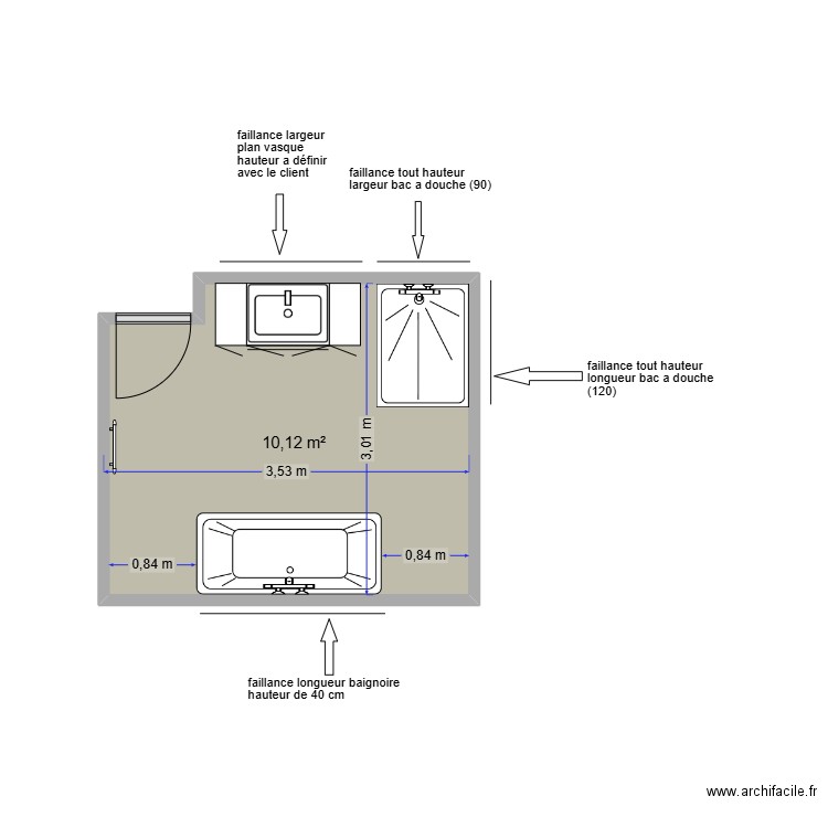 Mm Besnard. Plan de 1 pièce et 10 m2