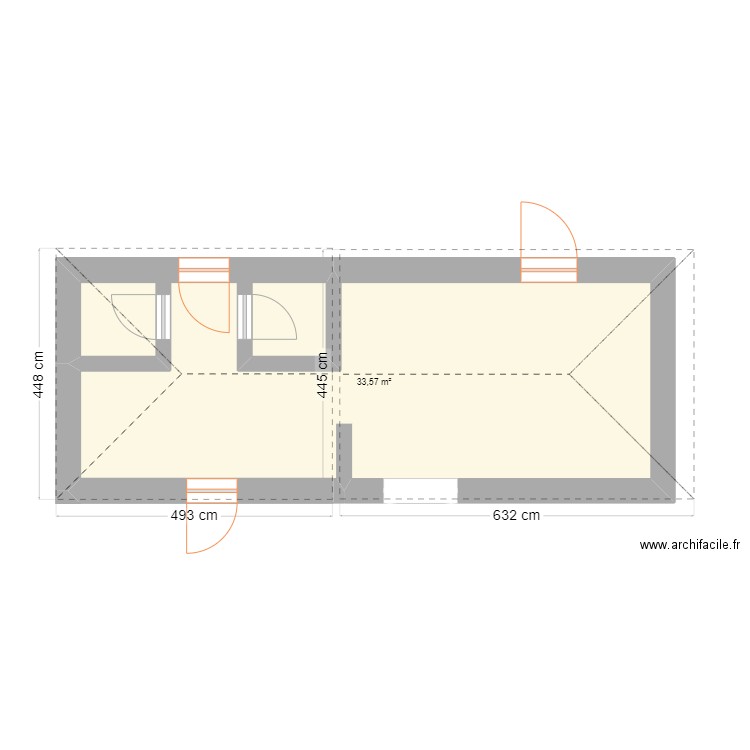 SANDRINE. Plan de 1 pièce et 34 m2