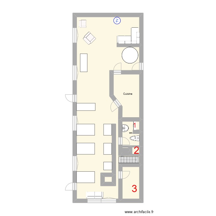 restaurant / cuisine. Plan de 6 pièces et 46 m2