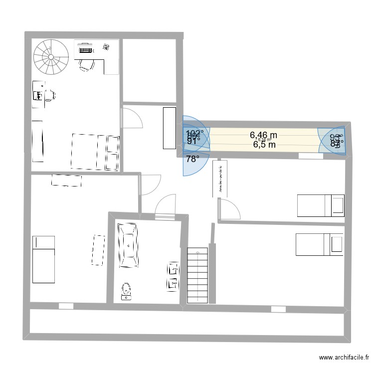 plan 1e chat. Plan de 1 pièce et 6 m2
