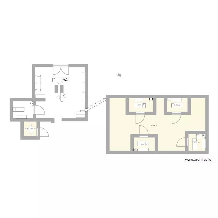 Institut À corps parfait. Plan de 6 pièces et 38 m² Institut À corps parfait. Plan de 6 pièces et 38 m²