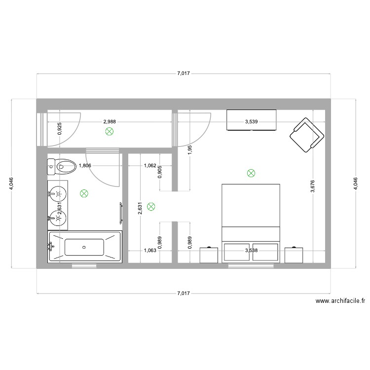 PROJET MOYER - MOINDROIT. Plan de 3 pièces et 23 m2