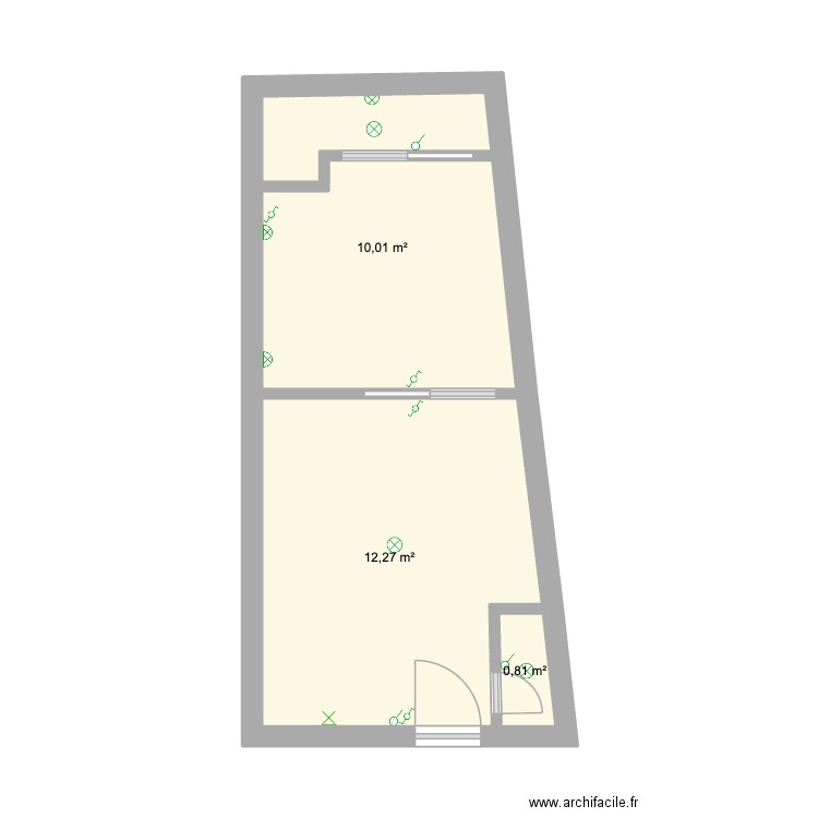Eclairage et interrupteurs. Plan de 3 pièces et 23 m2