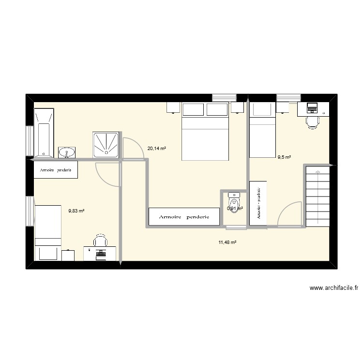 DELAERE version 3. Plan de 5 pièces et 52 m2