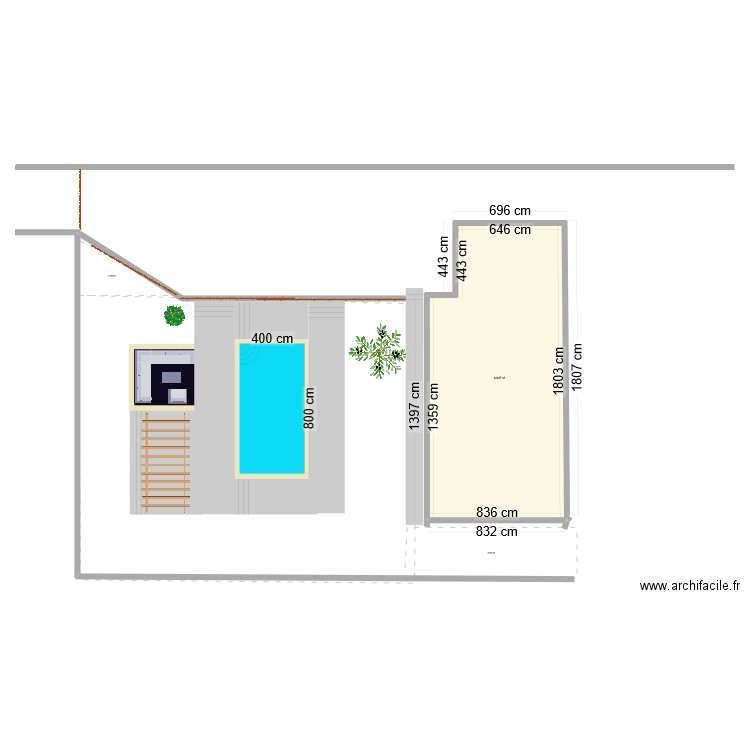 piscine et terasse enterrée 2. Plan de 1 pièce et 142 m2