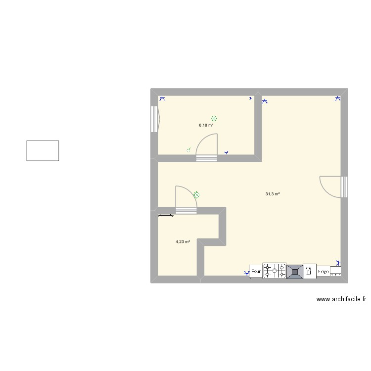 ELectricité. Plan de 3 pièces et 44 m2