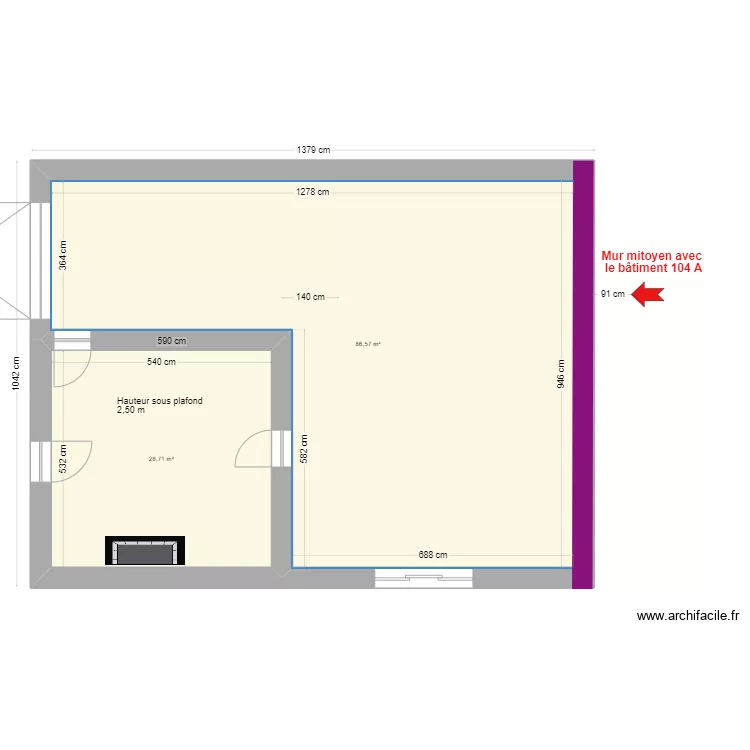 104 B brut cot&eacute;. Plan de 