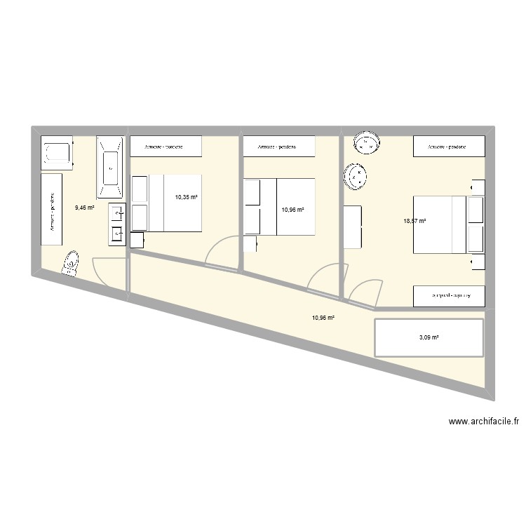 cusy 2ème. Plan de 6 pièces et 67 m2