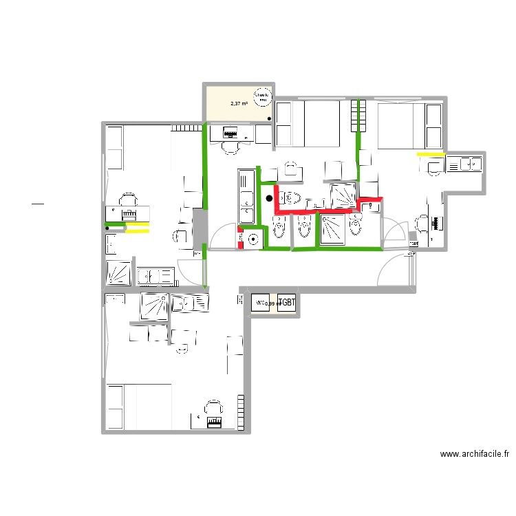 RICHELIEU2 V12. Plan de 2 pièces et 3 m2