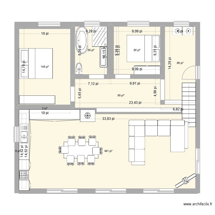 Chalet 2. Plan de 8 pièces et 90 m2