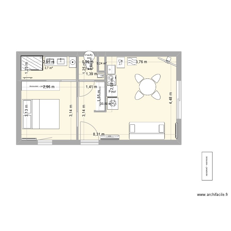 Appartement Cavaliere2. Plan de 4 pièces et 36 m2