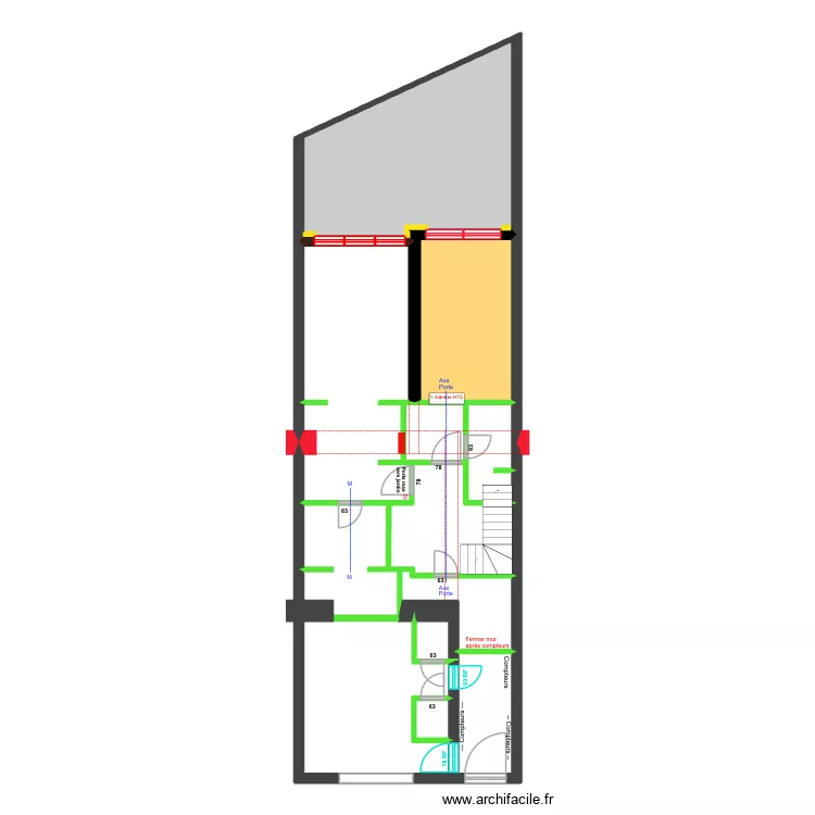 BAUCQ 77 Rez de Jardin Placement portes. Plan de 10 pièces et 97 m²