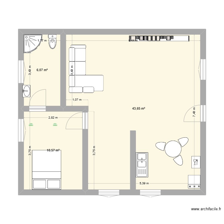 Mustafa OURZIK. Plan de 3 pièces et 60 m2