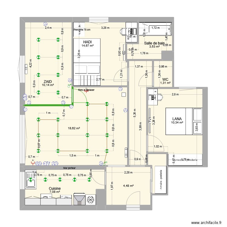CHEZ LANA travaux. Plan de 11 pièces et 72 m2