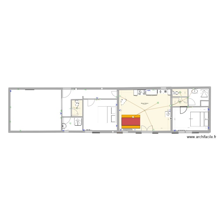 Plan longère electricité v2. Plan de 5 pièces et 40 m2