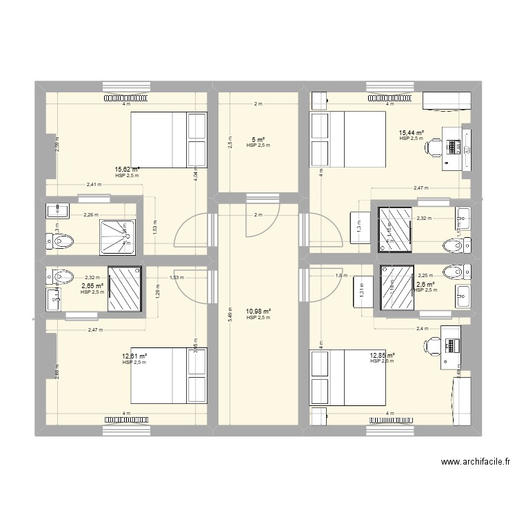 Chambre 7. Plan de 8 pièces et 78 m2