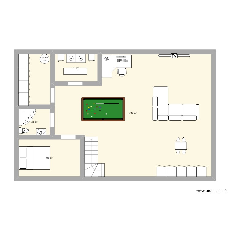 sous sol 1. Plan de 4 pièces et 83 m2