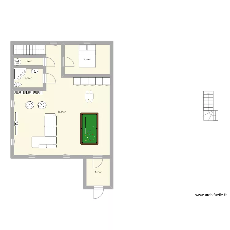 sous sol 1. Plan de 5  et 73 m²