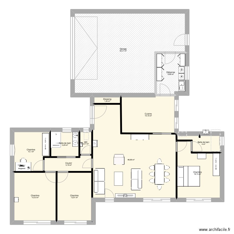 petite. Plan de 13 pièces et 201 m2