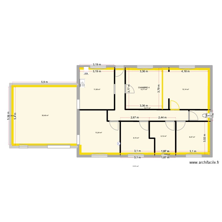 AGUILLON RABIN R1. Plan de 13 pièces et 119 m2
