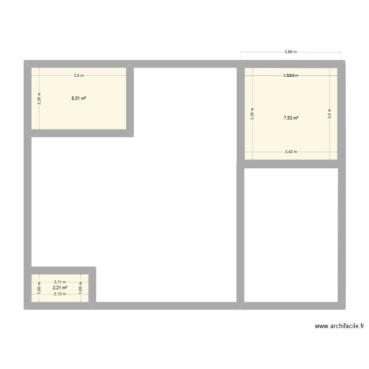 Etage. Plan de 3 pièces et 21 m2