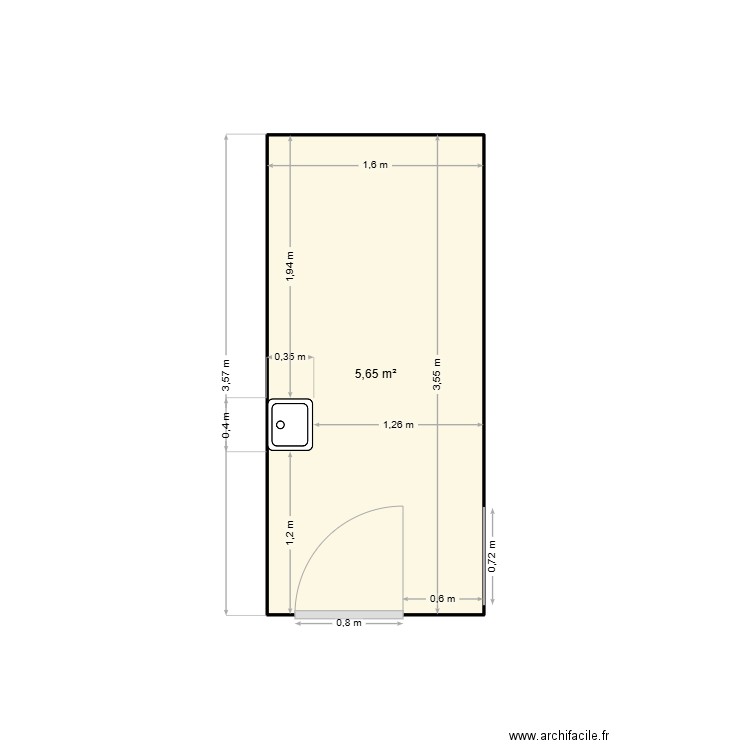 local entretien MDA. Plan de 1 pièce et 6 m2
