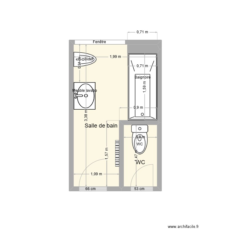 MAURETTE Existant. Plan de 2 pièces et 6 m2