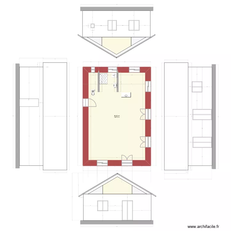 Plan 2. Plan de 1 pièce et 64 m²