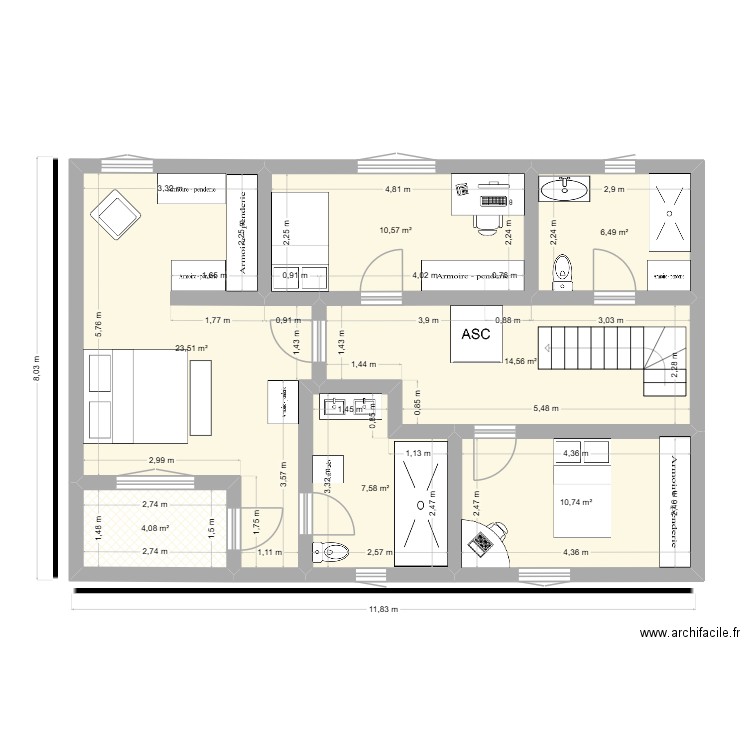 Planta Primera. Plan de 4 pièces et 28 m2