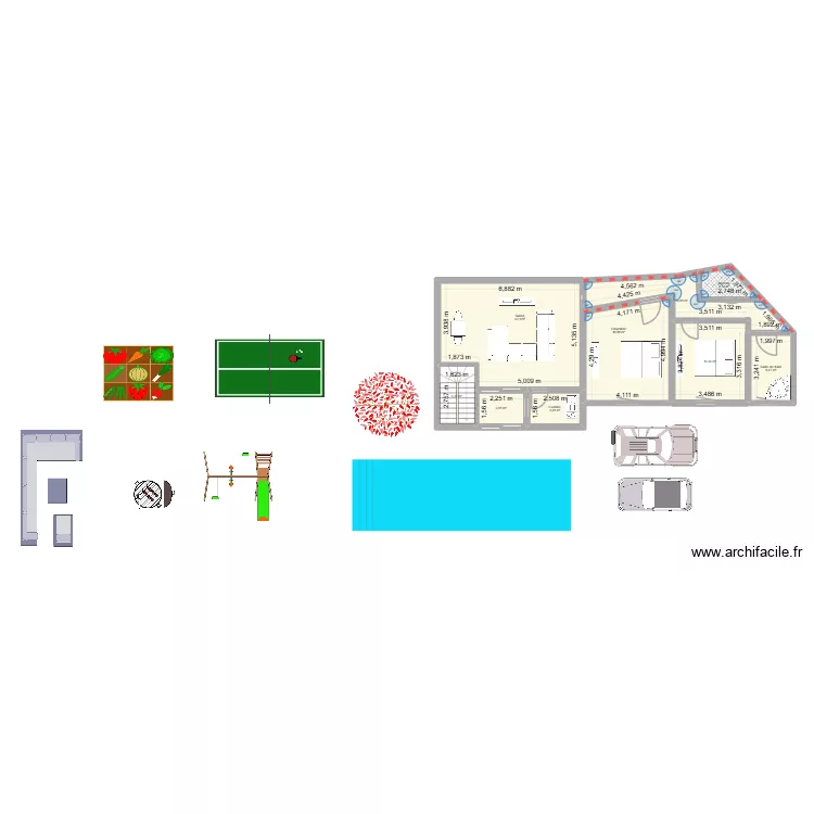 ma maison de 4 enfant. Plan de 9  et 97 m²