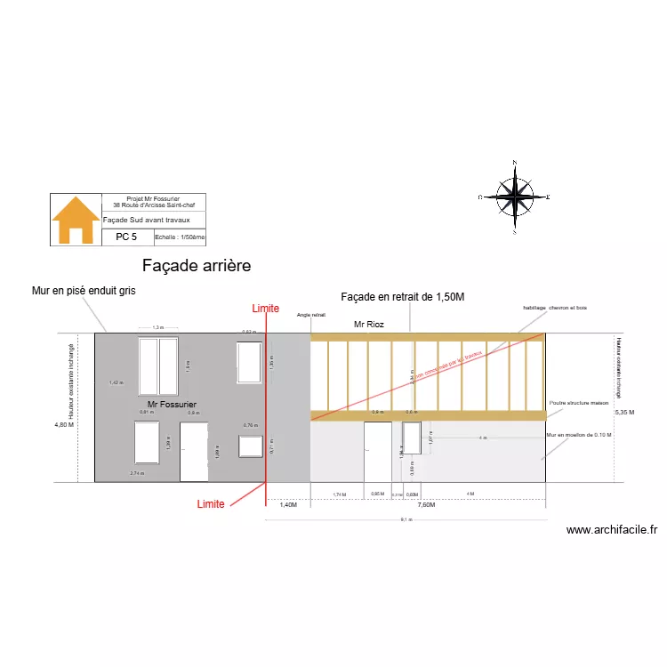 PC 5  Fa&ccedil;ade Sud avant travaux Florian. Plan de 
