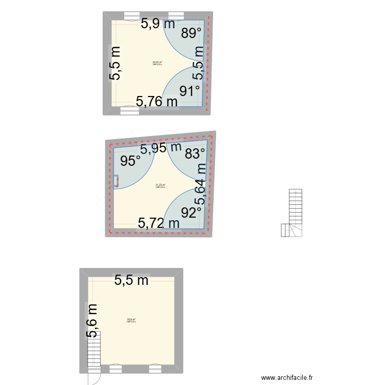 r+3. Plan de 3 pièces et 94 m2
