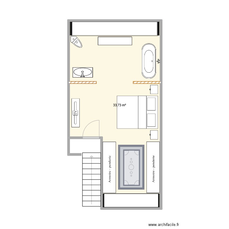 Aménagement grenier 3. Plan de 1 pièce et 34 m2