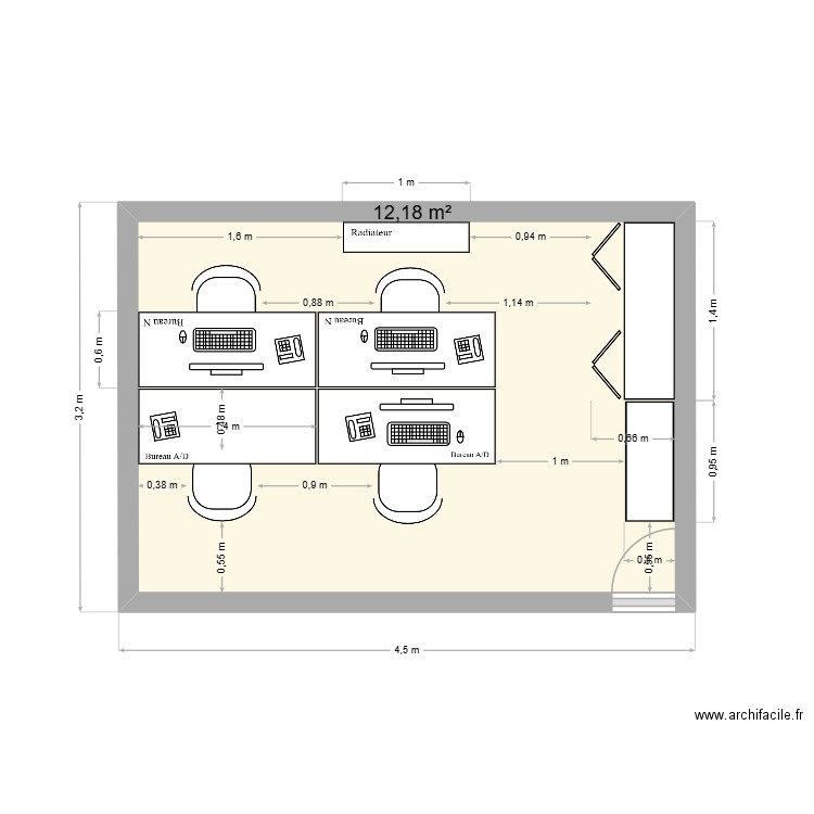 Bureau réservation. Plan de 1 pièce et 12 m2