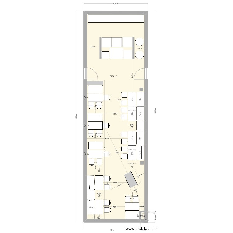 Cantine Lidl. Plan de 2 pièces et 80 m2