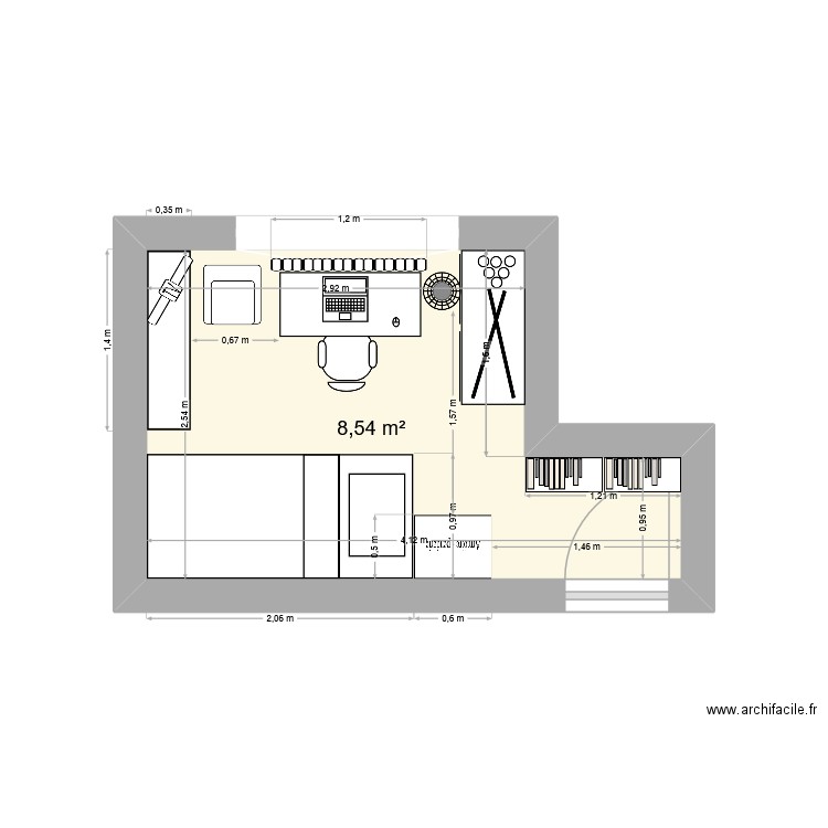 chambre enfant. Plan de 1 pièce et 9 m2