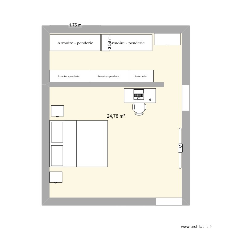 chambre. Plan de 1 pièce et 25 m2