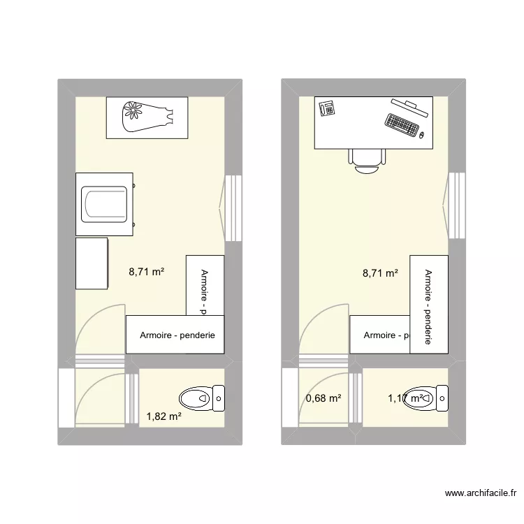 Bureau / bébé. Plan de 5 et 21 m² Bureau / bébé. Plan de 5 et 21 m²
